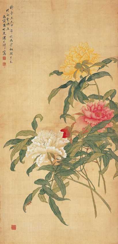 汤世澍 辛丑（1901年）作 花卉 横批